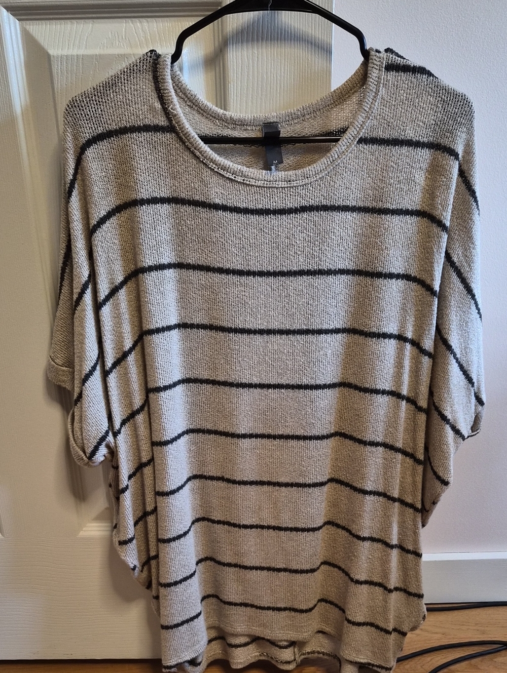 Light Beige and Black Striped Knit Top - Casual Women's Blouse